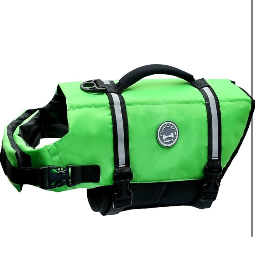 Vivaglory lime green & black dog life jacket, size large, NWT.